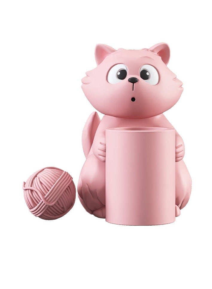 Cat Pen Holder Ornament Home Accessories Cute Children Boys Girls Desktop Desk Office Storage Bucket Gift (Pink) - Image 1